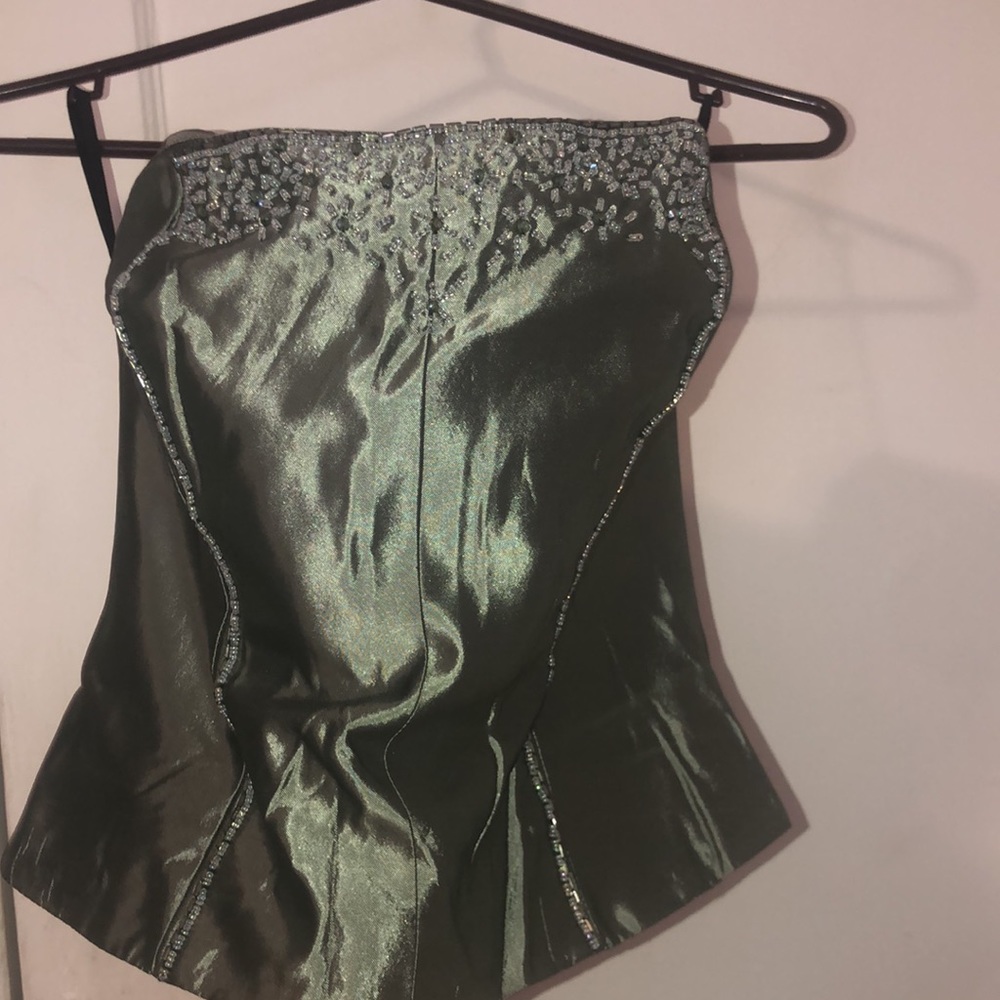 Michael Angelo Zip up Bead-embedded Silk Satin Croptop Corset/Lingerie Style